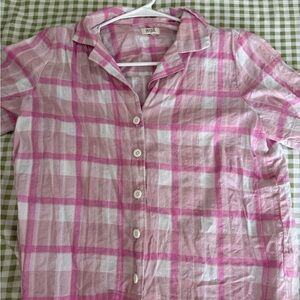 a.n.a Pink and White Plaid Short-Sleeve Button Shirt